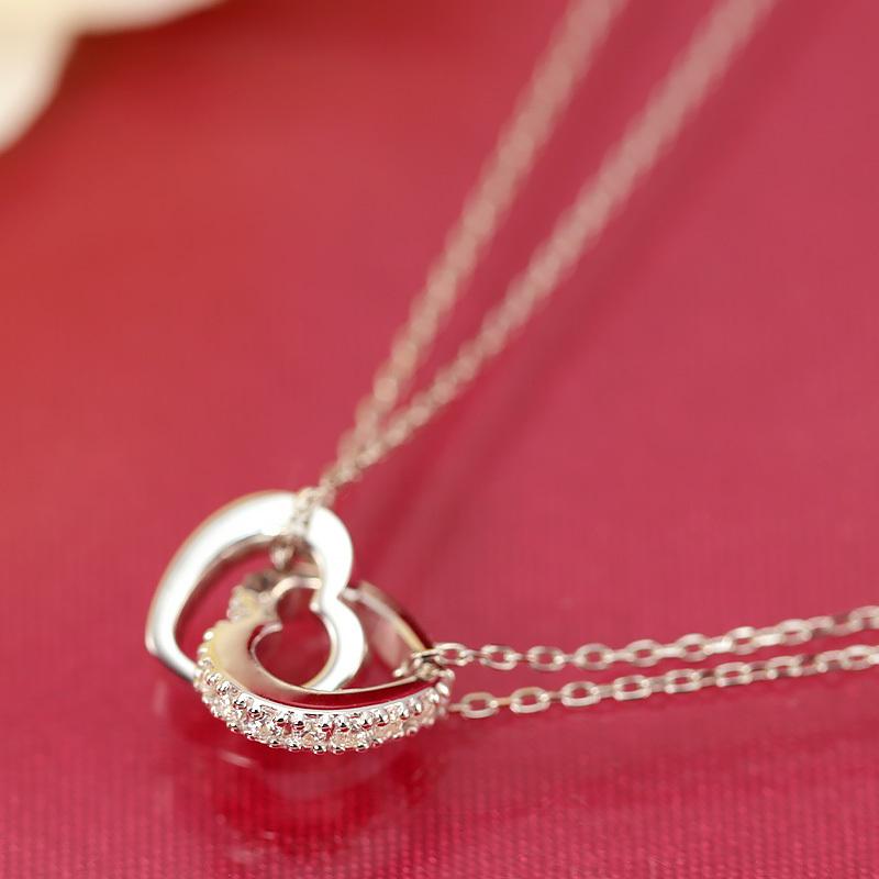 K10 K18 YG/PG Pt900 ダイヤモンド 0.12ct 【Hカラークラス/SIクラス】 絆 ハート ペンダント ネックレス ダイヤ プラチナ 金 ゴールド プレゼント ギフト 爆買の画像
