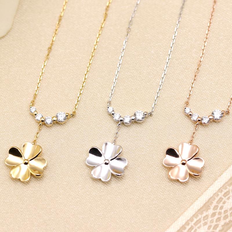 K10 YG/WG/PG ダイヤモンド 4pcs 0.13ct クローバー ペンダント ネックレス ダイヤ ゴールド カラーは選べる 10金 プレゼント 四つ葉クリスマス お守りの画像