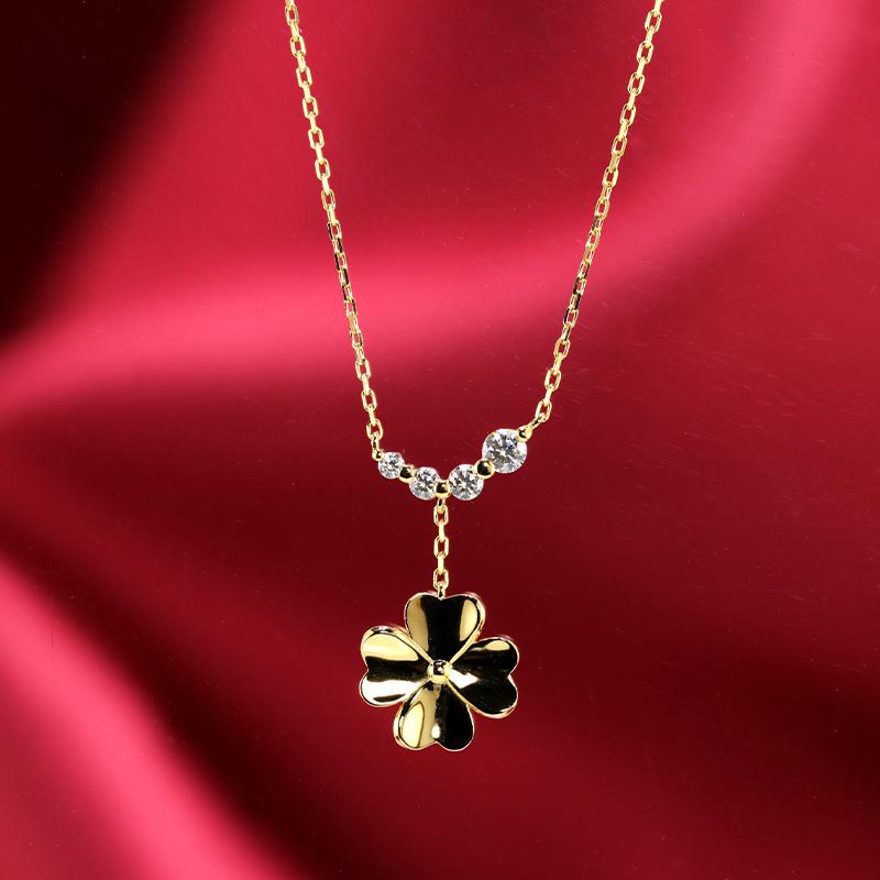 K10 YG/WG/PG ダイヤモンド 4pcs 0.13ct クローバー ペンダント ネックレス ダイヤ ゴールド カラーは選べる 10金 プレゼント 四つ葉クリスマス お守りの画像