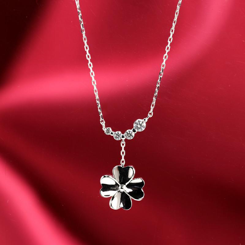K10 YG/WG/PG ダイヤモンド 4pcs 0.13ct クローバー ペンダント ネックレス ダイヤ ゴールド カラーは選べる 10金 プレゼント 四つ葉クリスマス お守りの画像