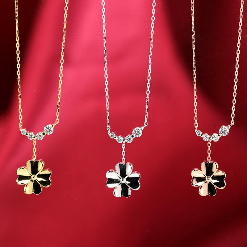 K10 YG/WG/PG ダイヤモンド 4pcs 0.13ct クローバー ペンダント ネックレス ダイヤ ゴールド カラーは選べる 10金 プレゼント 四つ葉クリスマス お守りの画像