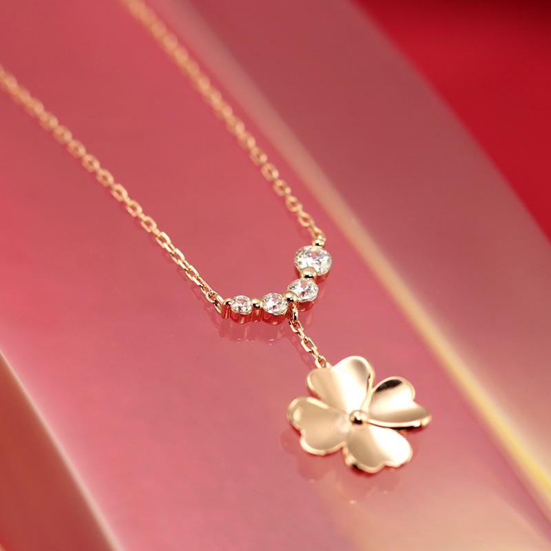 K10 YG/WG/PG ダイヤモンド 4pcs 0.13ct クローバー ペンダント ネックレス ダイヤ ゴールド カラーは選べる 10金 プレゼント 四つ葉クリスマス お守りの画像