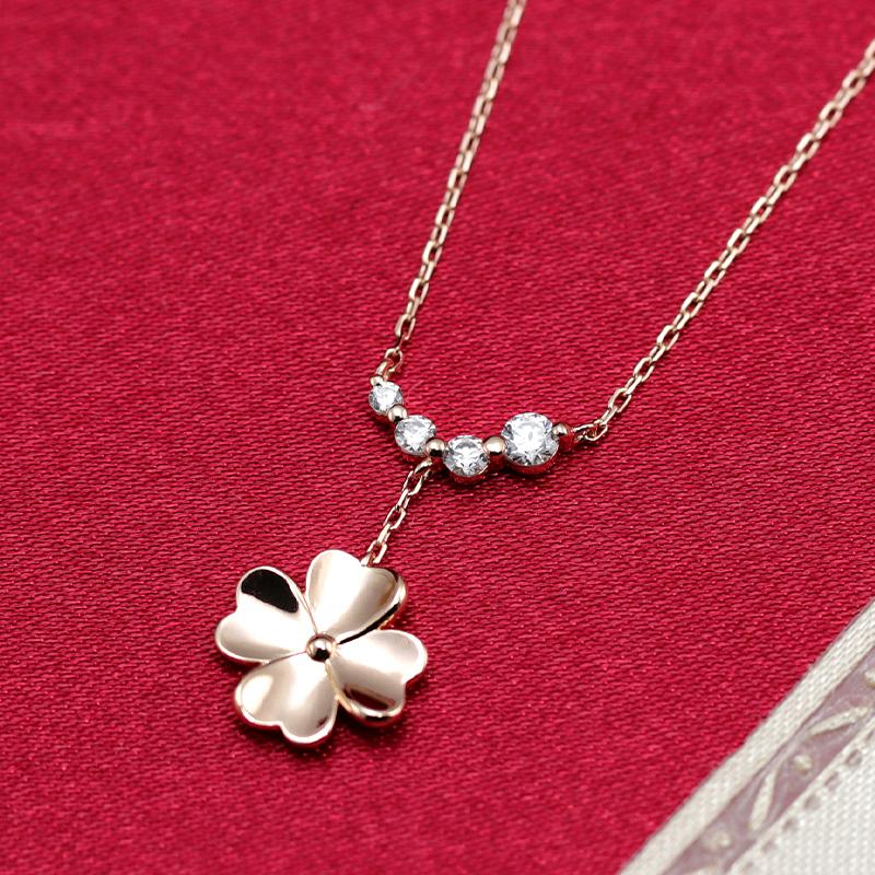 K10 YG/WG/PG ダイヤモンド 4pcs 0.13ct クローバー ペンダント ネックレス ダイヤ ゴールド カラーは選べる 10金 プレゼント 四つ葉クリスマス お守りの画像