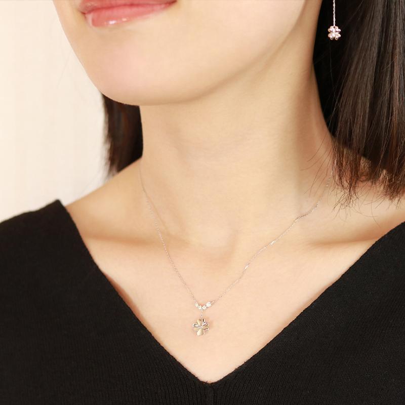 K10 YG/WG/PG ダイヤモンド 4pcs 0.13ct クローバー ペンダント ネックレス ダイヤ ゴールド カラーは選べる 10金 プレゼント 四つ葉クリスマス お守りの画像