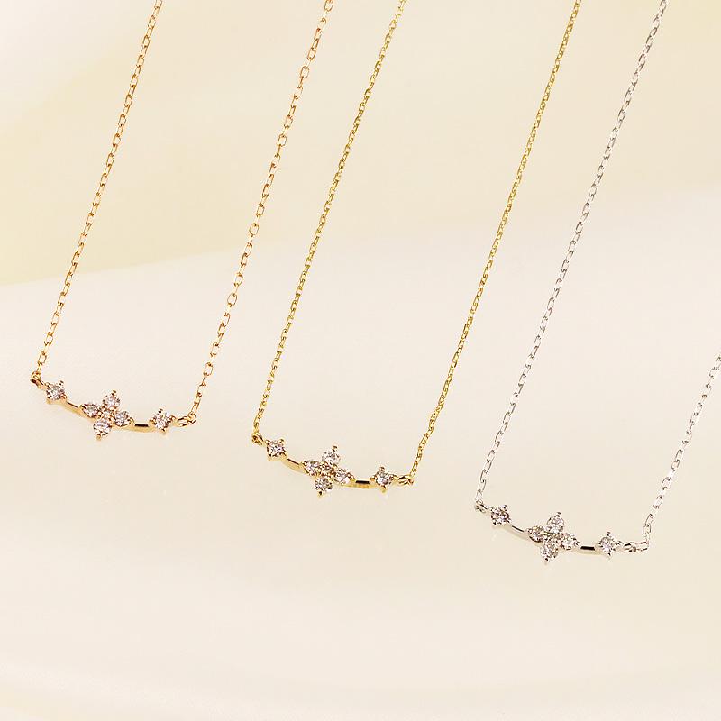 K18 YG/WG/PG ダイヤモンド 0.08ct フラワー ライン ペンダント ネックレス ダイヤ ゴールド カラーは選べる 18金 プレゼント 花 クリスマス お守りの画像
