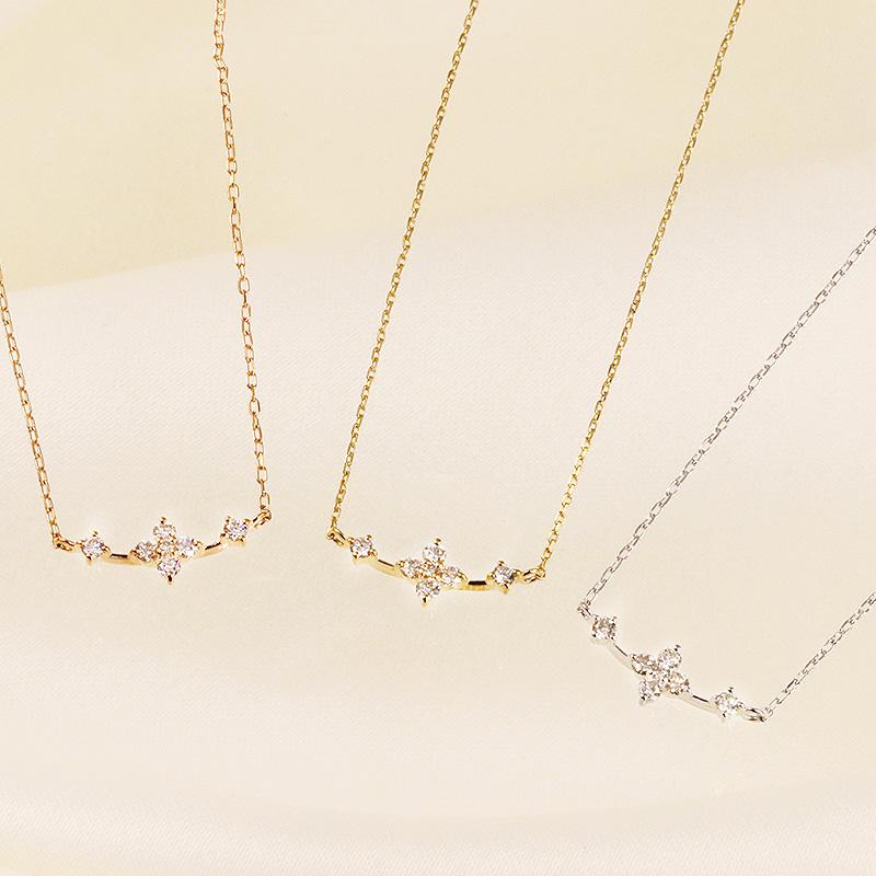 K10 YG/WG/PG ダイヤモンド 0.08ct フラワー ライン ペンダント ネックレス ダイヤ ゴールド カラーは選べる 10金 プレゼント 花 クリスマス お守りの画像