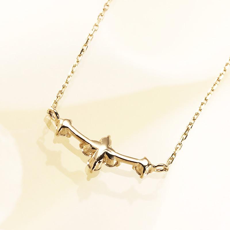K10 YG/WG/PG ダイヤモンド 0.08ct フラワー ライン ペンダント ネックレス ダイヤ ゴールド カラーは選べる 10金 プレゼント 花 クリスマス お守りの画像