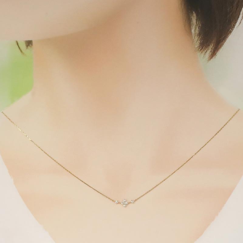 K10 YG/WG/PG ダイヤモンド 0.08ct フラワー ライン ペンダント ネックレス ダイヤ ゴールド カラーは選べる 10金 プレゼント 花 クリスマス お守りの画像