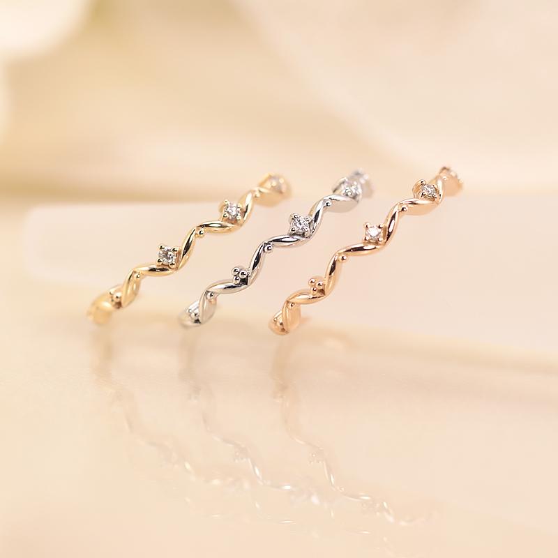K10 ダイヤモンド ミルフィーユリングリング 0.03ct WG/PG/YG ゴールド 指輪 レディース ギフト プレゼント 人気 重ね着け ダイヤの画像