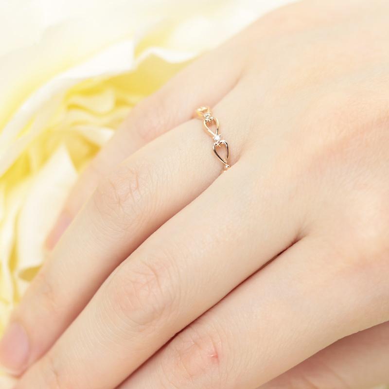 ダイヤモンド リング K10 YG PG WG イエロー ピンク ホワイト ゴールド 0.03ct ダイヤ 指輪 エタニティ ハート 10金 カラーは選べる3色の画像
