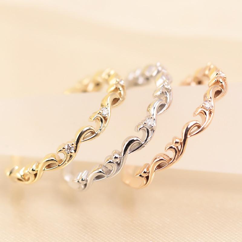 ミルフィーユ リング K10 指輪 レディース 0.02ct ギフト プレゼント 人気 重ね着け ダイヤ ダイヤモンド  WG/PG/YG ゴールドの画像