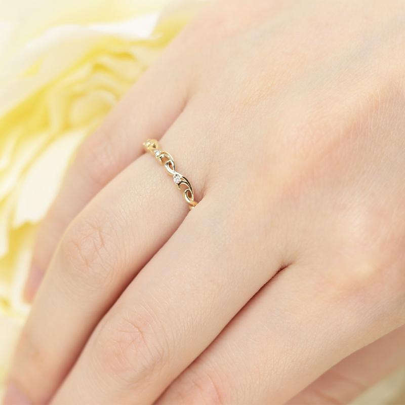ミルフィーユ リング K10 指輪 レディース 0.02ct ギフト プレゼント 人気 重ね着け ダイヤ ダイヤモンド  WG/PG/YG ゴールドの画像