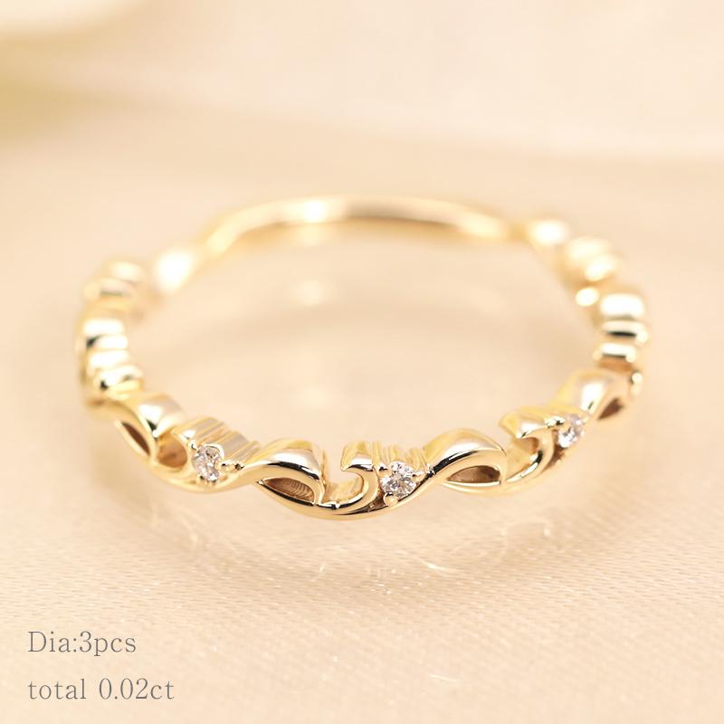 ミルフィーユ リング K10 指輪 レディース 0.02ct ギフト プレゼント 人気 重ね着け ダイヤ ダイヤモンド  WG/PG/YG ゴールドの画像