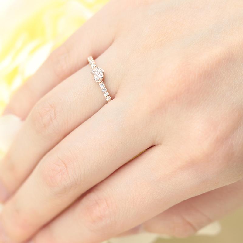 Jeweluce K18PG ダイヤモンド ハート パヴェ リング ピンク ゴールド 