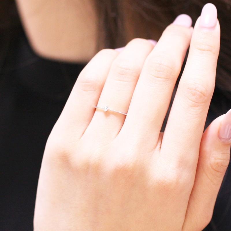 【人気】ダイヤモンド リング K18 K10 イエロー ピンク ホワイト ゴールド 0.06ct  一粒 華奢 細身 ダイヤ 指輪 【Hカラー SIクラス】 18金 10金 18k 爆買10kの画像