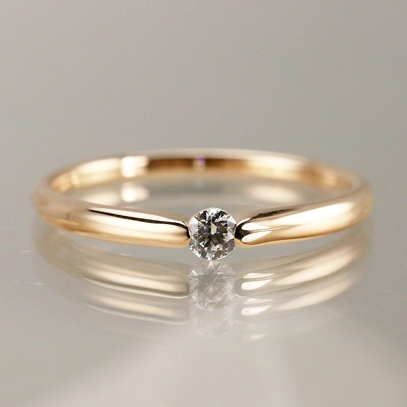 K18 ゴールド 0.08 ダイヤモンド リング 8号 Jeweluce（ジュエルーチェ） 0.08ct K18 ダイヤモンド一粒リング K18YG