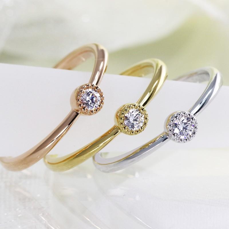 0.06ct ダイヤモンド リング K10 YG/PG/WG ゴールド　ダイヤ 指輪 一粒 Hカラー/SIクラス 10金 カラーは選べる3カラーの画像