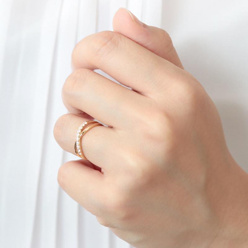 ダイヤモンド エタニティ クロス リング K10 YG PG WG  ゴールド 0.18ct ダイヤ 指輪 Hカラー SIクラス 10金 テンダイヤ 10pcsの画像