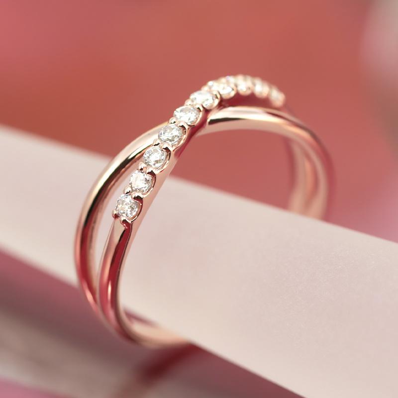 ダイヤモンド エタニティ クロス リング K10 YG PG WG  ゴールド 0.18ct ダイヤ 指輪 Hカラー SIクラス 10金 テンダイヤ 10pcsの画像