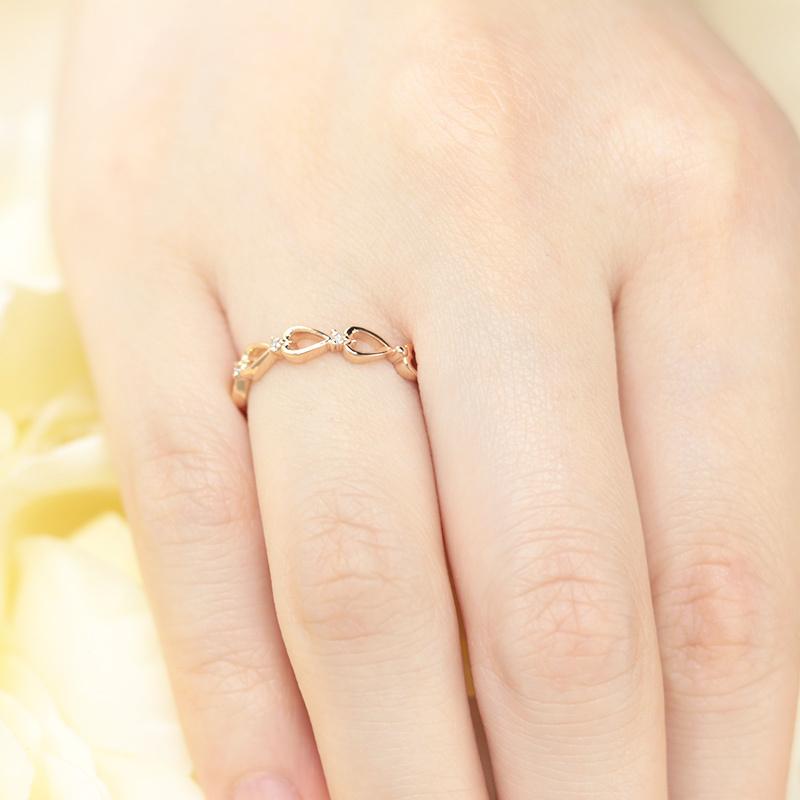 ダイヤモンド リング K18 YG PG WG イエロー ピンク ホワイト ゴールド 0.03ct ダイヤ ハート 指輪 エタニティ 18金 カラーは選べる3色の画像