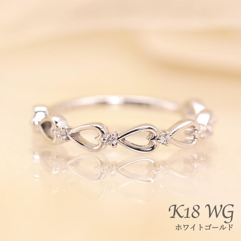ダイヤモンド リング K18 YG PG WG イエロー ピンク ホワイト ゴールド 0.03ct ダイヤ ハート 指輪 エタニティ 18金 カラーは選べる3色の画像