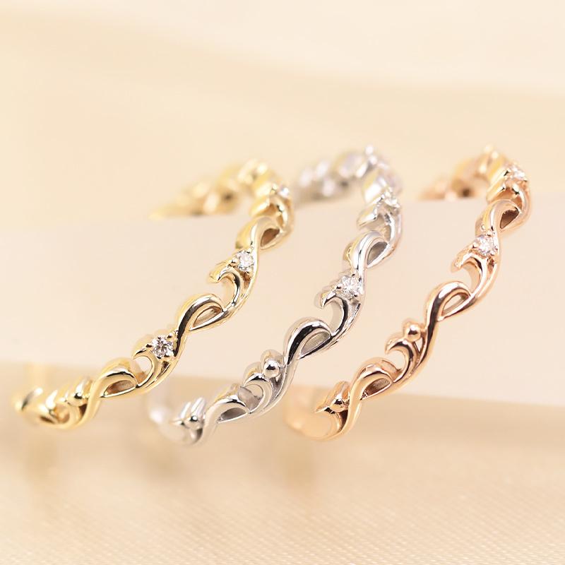 ミルフィーユ リング K18 指輪 0.02ct レディース ギフト プレゼント 人気 重ね着け ダイヤ ダイヤモンド  WG/PG/YG ゴールドの画像