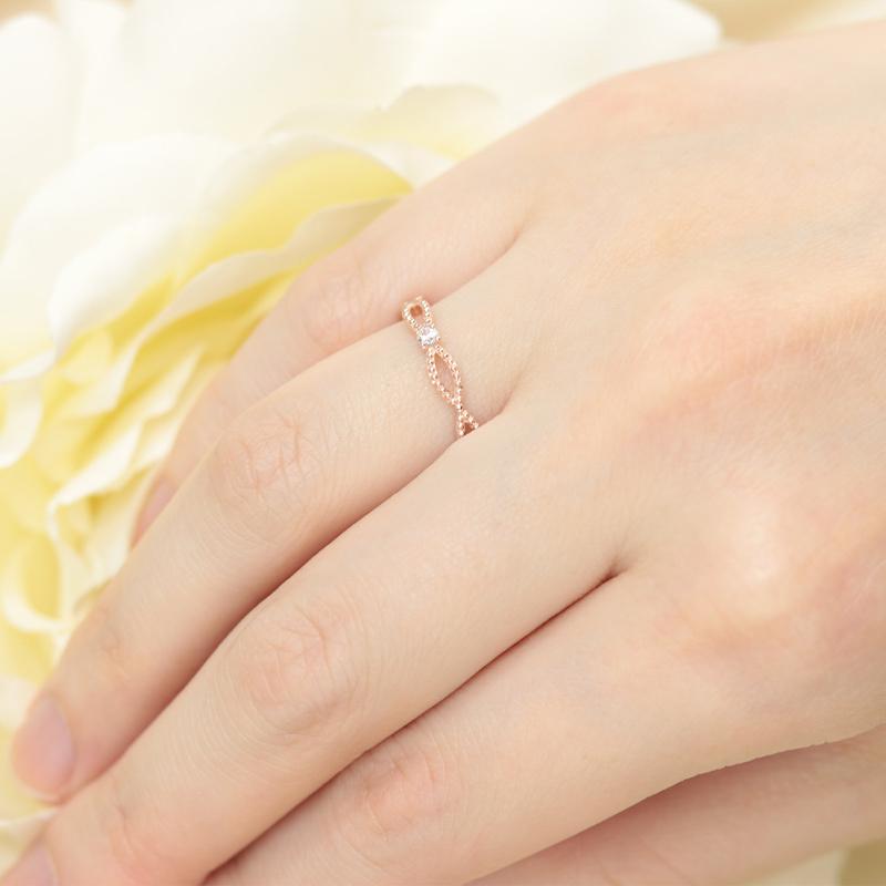 ミルフィーユ リング K18 指輪 0.03ct レディース ギフト プレゼント 人気 重ね着け ダイヤ ダイヤモンド  WG/PG/YGの画像