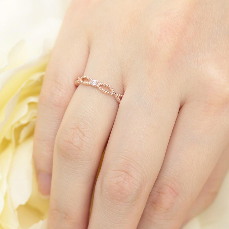 ミルフィーユ リング K18 指輪 0.03ct レディース ギフト プレゼント 人気 重ね着け ダイヤ ダイヤモンド  WG/PG/YGの画像