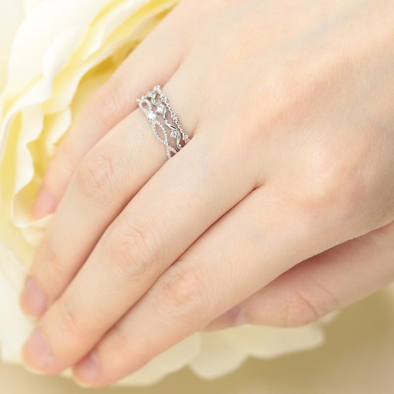 ミルフィーユ リング K18 指輪 0.03ct レディース ギフト プレゼント 人気 重ね着け ダイヤ ダイヤモンド  WG/PG/YGの画像