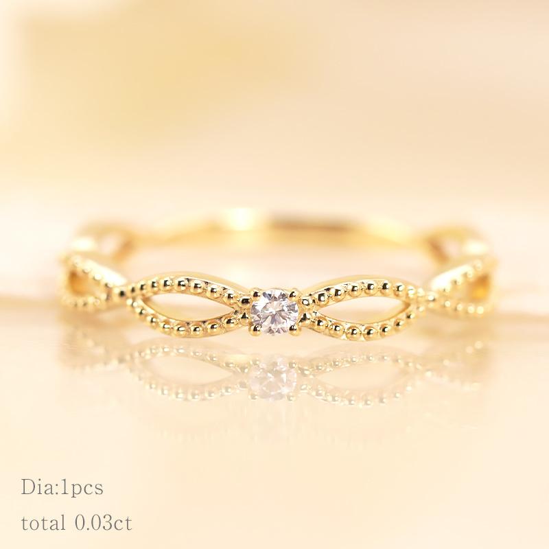 ミルフィーユ リング K18 指輪 0.03ct レディース ギフト プレゼント 人気 重ね着け ダイヤ ダイヤモンド  WG/PG/YGの画像