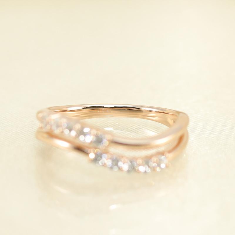 K18 WG/PG/YG テンダイヤモンド 重ね付け風 ウェーブリング  0.25ct ダイヤ 指輪 10ダイヤ 10周年 記念日 ゴールド HカラーSIクラスの画像