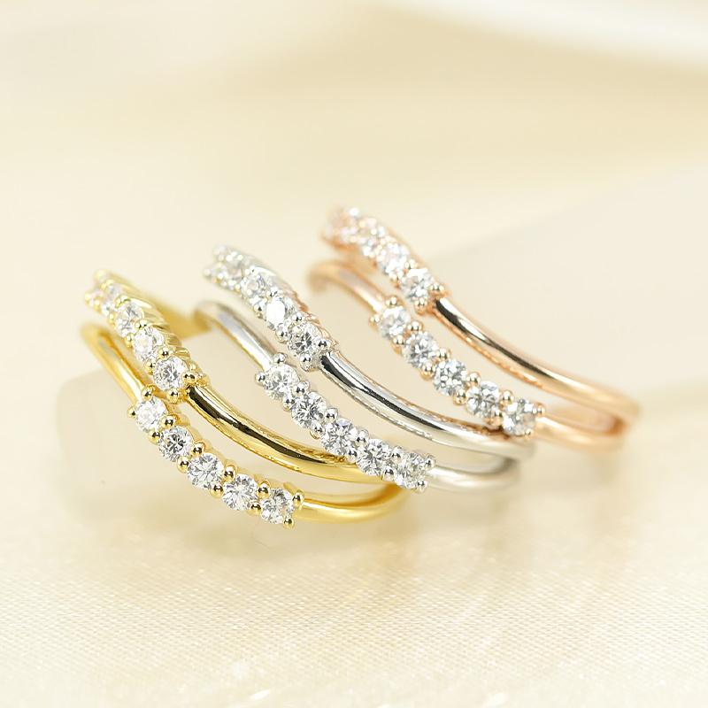 K18 WG/PG/YG テンダイヤモンド 重ね付け風 ウェーブリング  0.25ct ダイヤ 指輪 10ダイヤ 10周年 記念日 ゴールド HカラーSIクラスの画像