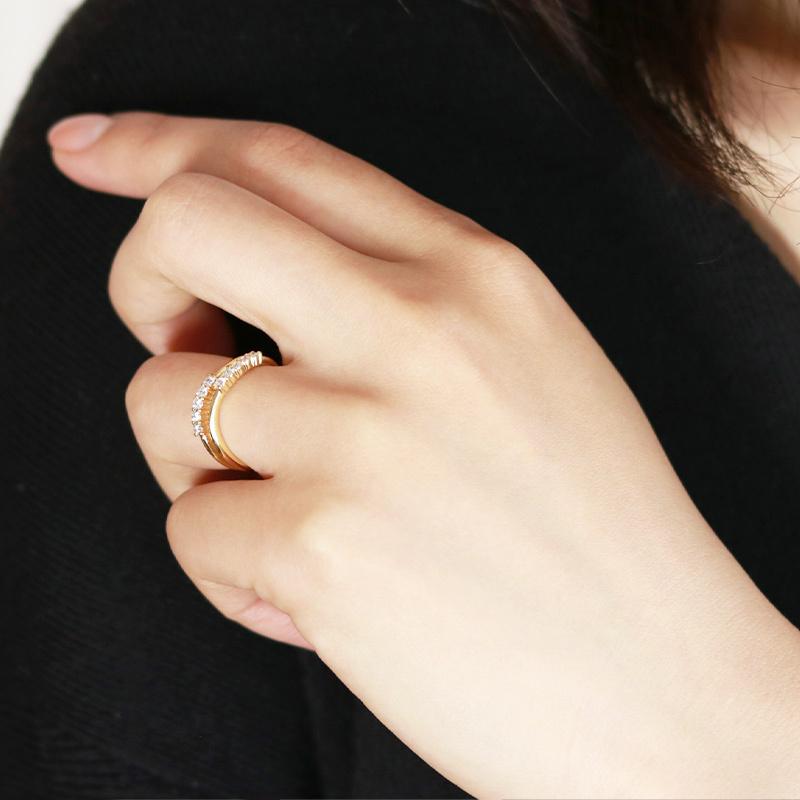K18 WG/PG/YG テンダイヤモンド 重ね付け風 ウェーブリング  0.25ct ダイヤ 指輪 10ダイヤ 10周年 記念日 ゴールド HカラーSIクラスの画像