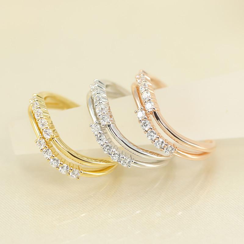 K10 WG/PG/YG テンダイヤモンド 重ね付け風 ウェーブリング  0.25ct ダイヤ 指輪 10ダイヤ 10周年 記念日 ゴールド  HカラーSIクラスの画像