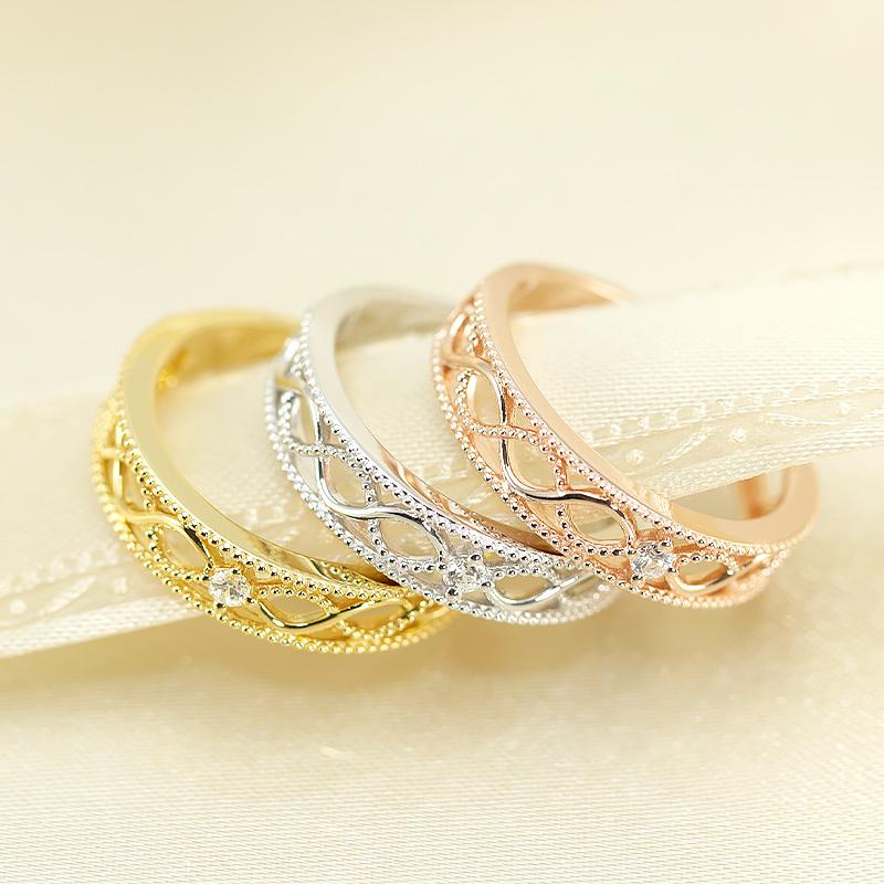 K18 WG/PG/YG ダイヤモンド レースリング メビウス  0.03ct ダイヤ 指輪 ゴールド 記念日 プレゼントの画像