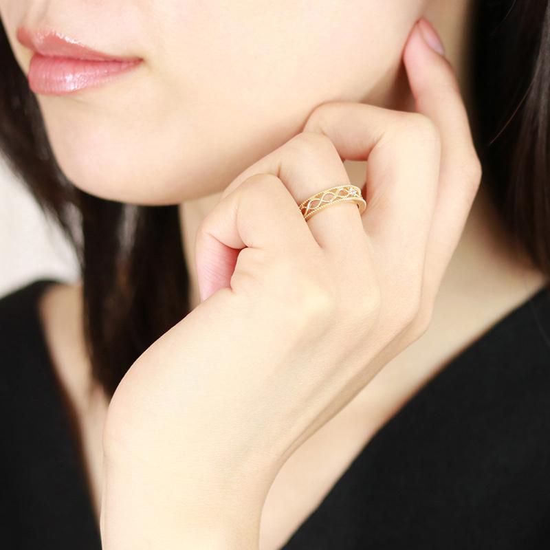 K18 WG/PG/YG ダイヤモンド レースリング メビウス  0.03ct ダイヤ 指輪 ゴールド 記念日 プレゼントの画像