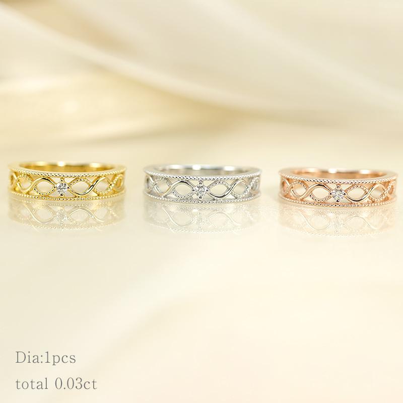 K18 WG/PG/YG ダイヤモンド レースリング メビウス  0.03ct ダイヤ 指輪 ゴールド 記念日 プレゼントの画像
