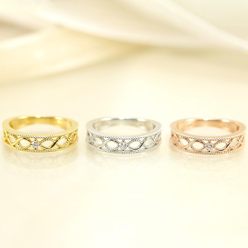 K18 WG/PG/YG ダイヤモンド レースリング メビウス  0.03ct ダイヤ 指輪 ゴールド 記念日 プレゼントの画像