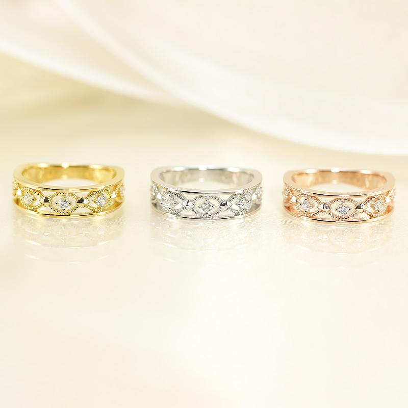 K10 WG/PG/YG ダイヤモンド レースリング クラシカル  0.12ct ダイヤ 指輪 ゴールド 記念日 プレゼントの画像