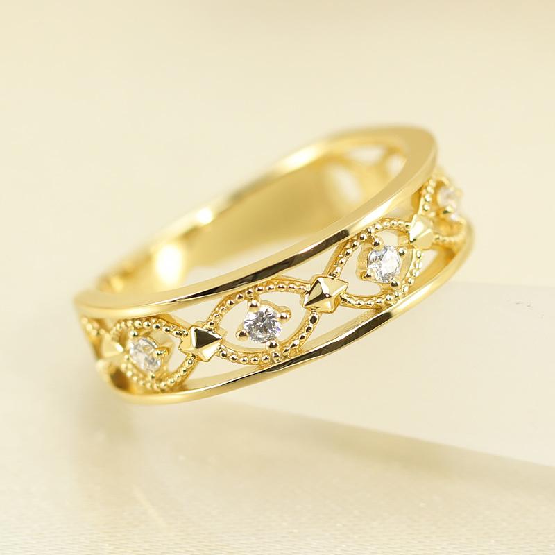 K10 WG/PG/YG ダイヤモンド レースリング クラシカル  0.12ct ダイヤ 指輪 ゴールド 記念日 プレゼントの画像