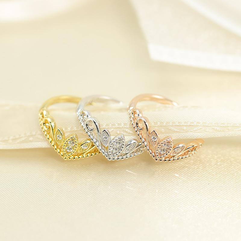 K18 WG/PG/YG ダイヤモンド ティアラ リング Vライン 王冠 クラウン 0.04ct ダイヤ 指輪 ゴールド 記念日 プレゼントの画像