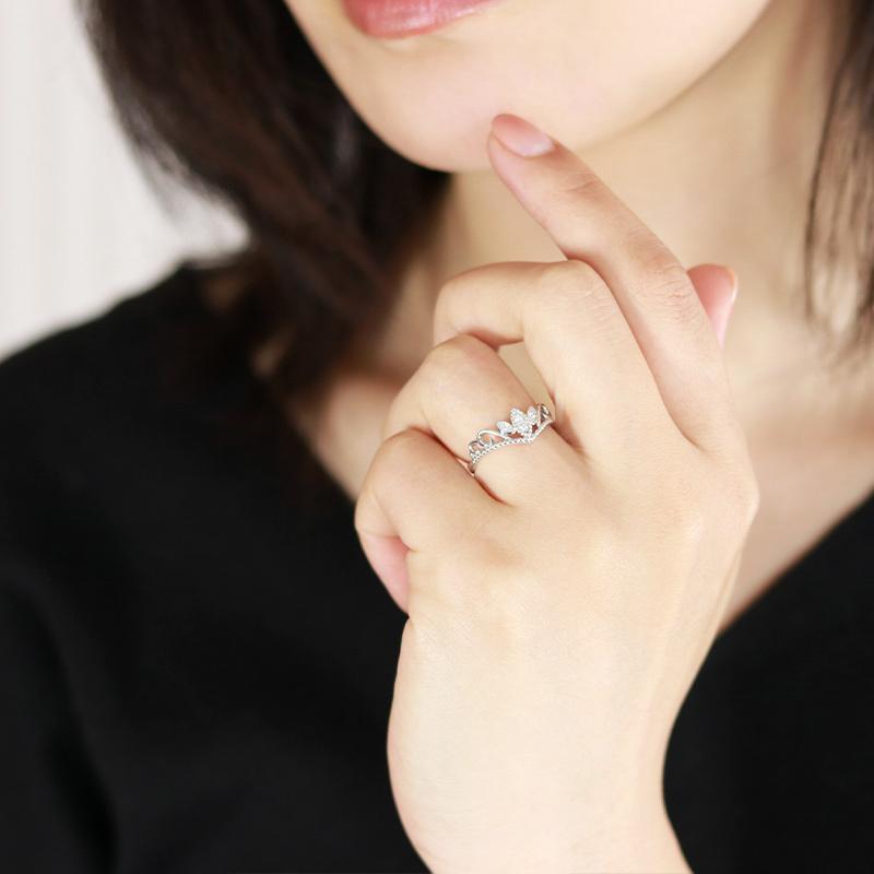 K18 WG/PG/YG ダイヤモンド ティアラ リング Vライン 王冠 クラウン 0.04ct ダイヤ 指輪 ゴールド 記念日 プレゼントの画像