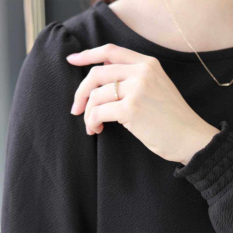 K18 YG/PG/WG 選べる カラーダイヤモンド トリートメント Dia リング ダイヤモンド【0.24ct】ゴールド バゲット カット クラシカル ハーフエタニティ プレゼントの画像