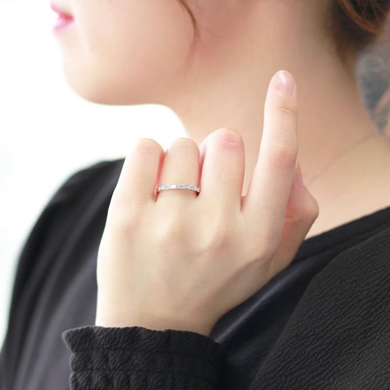 K18 YG/PG/WG 選べる カラーダイヤモンド トリートメント Dia リング ダイヤモンド【0.24ct】ゴールド バゲット カット クラシカル ハーフエタニティ プレゼントの画像