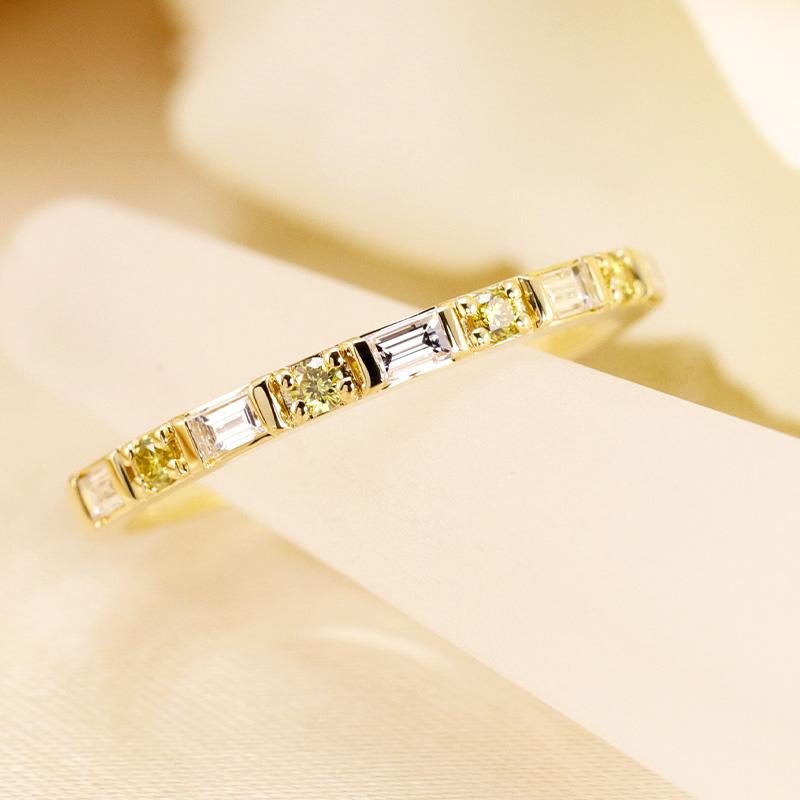 K18 YG/PG/WG 選べる カラーダイヤモンド トリートメント Dia リング ダイヤモンド【0.24ct】ゴールド バゲット カット クラシカル ハーフエタニティ プレゼントの画像