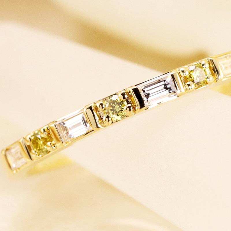 K18 YG/PG/WG 選べる カラーダイヤモンド トリートメント Dia リング ダイヤモンド【0.24ct】ゴールド バゲット カット クラシカル ハーフエタニティ プレゼントの画像