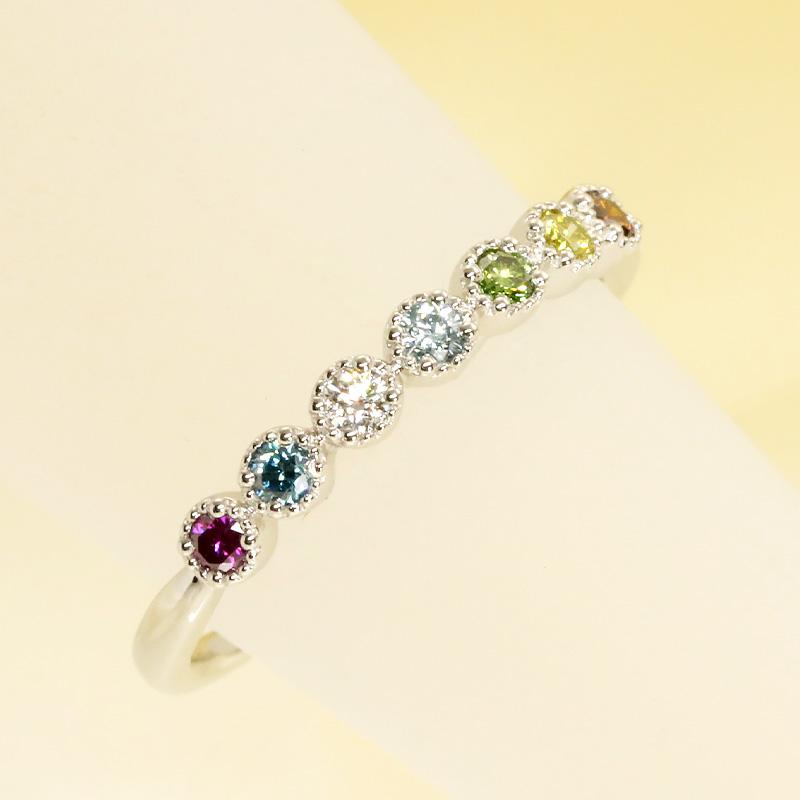 Pt950/K18 YG/PG/ カラーダイヤモンド トリートメント Dia アミュレット リング【0.16ct】プラチナ ゴールド ミル打ち クラシカル ハーフエタニティ プレゼントの画像