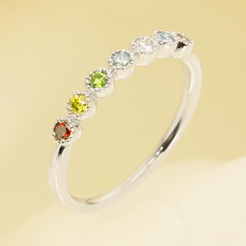 Pt950/K18 YG/PG/ カラーダイヤモンド トリートメント Dia アミュレット リング【0.16ct】プラチナ ゴールド ミル打ち クラシカル ハーフエタニティ プレゼントの画像