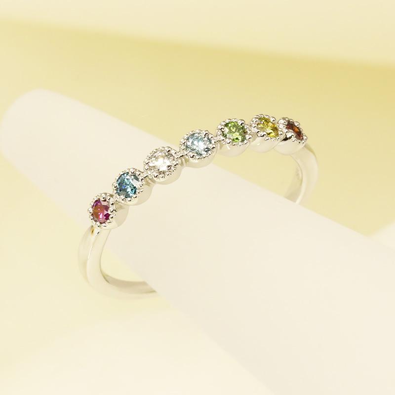 Pt950/K18 YG/PG/ カラーダイヤモンド トリートメント Dia アミュレット リング【0.16ct】プラチナ ゴールド ミル打ち クラシカル ハーフエタニティ プレゼントの画像