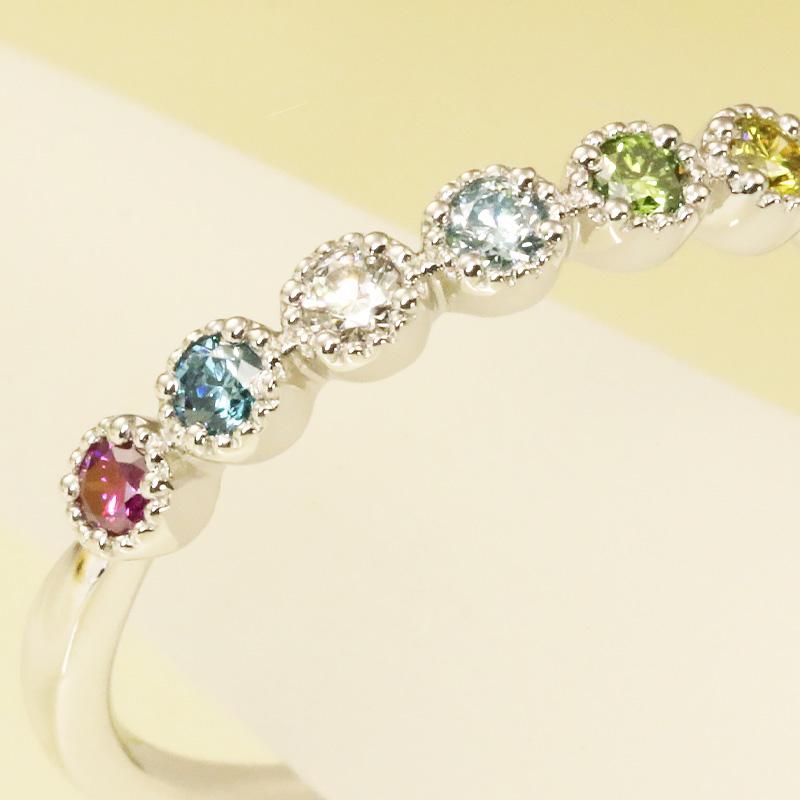 Pt950/K18 YG/PG/ カラーダイヤモンド トリートメント Dia アミュレット リング【0.16ct】プラチナ ゴールド ミル打ち クラシカル ハーフエタニティ プレゼントの画像